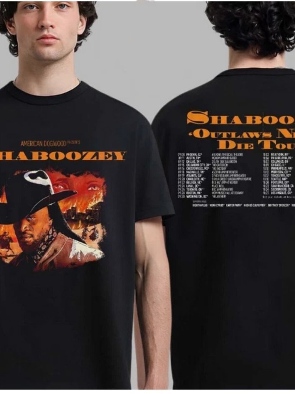 Shaboozey Outlaws Never Die Tour 2026 T-Shirt North America Dates 2 Sided Tee